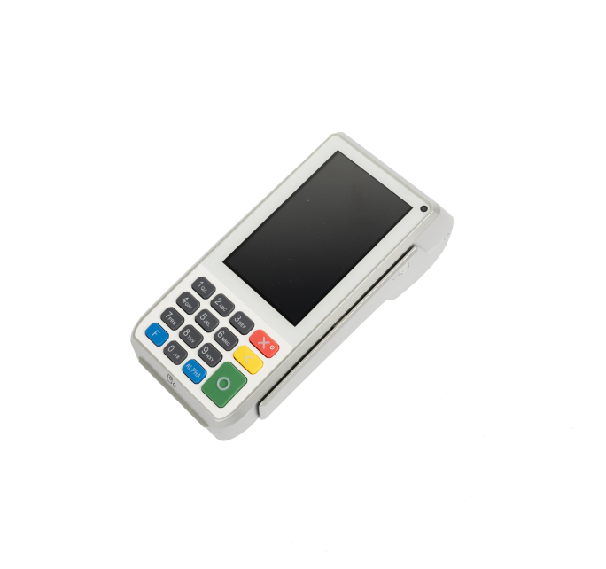 Handheld point-of-sale device with touchscreen and keypad