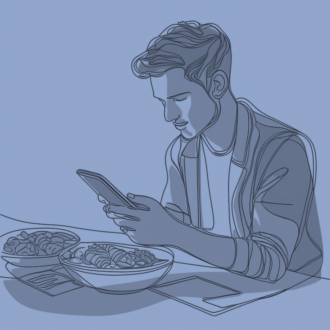 Person searching for local restaurants on their phone before ordering food, highlighting how diners use Google to find where to eat.